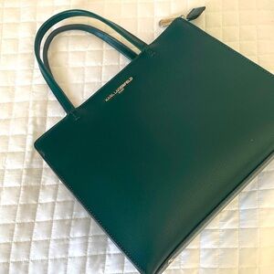 Karl Lagerfeld dark green small tote purse with strap